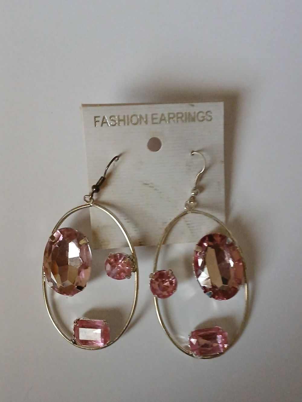 Fashion Pink Gemstone Hoop Earrings